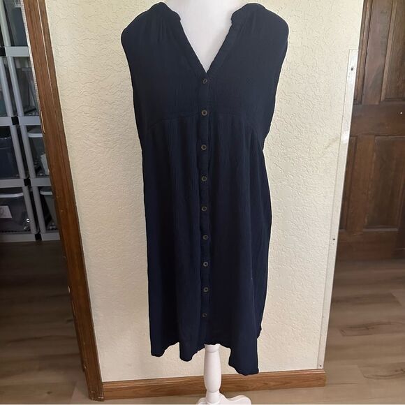 Knox Rose Womens Navy Blue Shift Dress Button Front Sleeveless V Neck Size Small - Picture 5 of 8